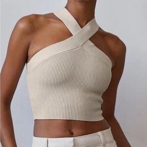 Cropped Halter Ribbed Knit Tank